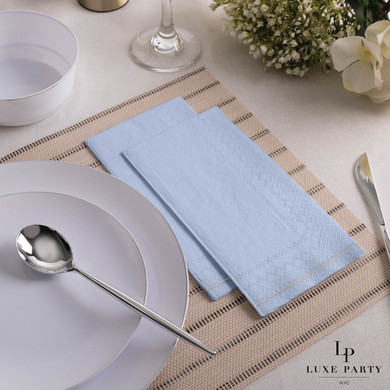 Ice Blue with Silver Stripe Dinner Paper Napkins (16 count)