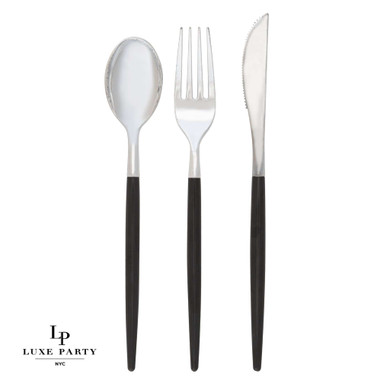 Black and Silver Plastic Cutlery Set | 32 Pieces