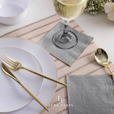 Gray with Gold Stripe Paper Cocktail Napkins (20 count)