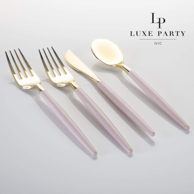 Blush and Gold Plastic Cutlery Set | 32 Pieces