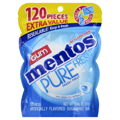 Mentos Pure Fresh Mint Gum 120 Piece Bag