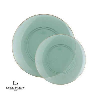 Round Transparent Green and Gold Plastic Dessert Plates 7.25" (10 count)