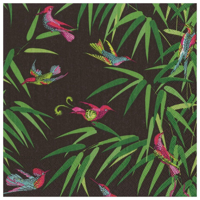 Birds in Paradise Paper Dinner Napkins in Black - 20 Per Package