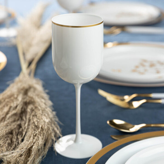 Wine Glasses White with Gold Rim (5 Count)