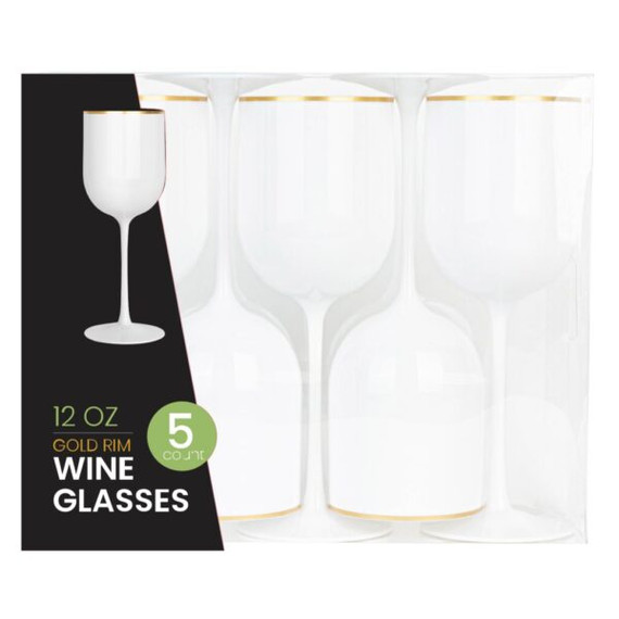 Wine Glasses White with Gold Rim (5 Count)