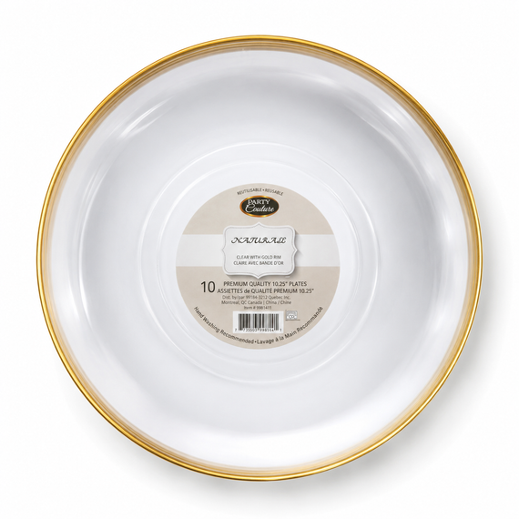 Clear Dinner Plate Gold Rim