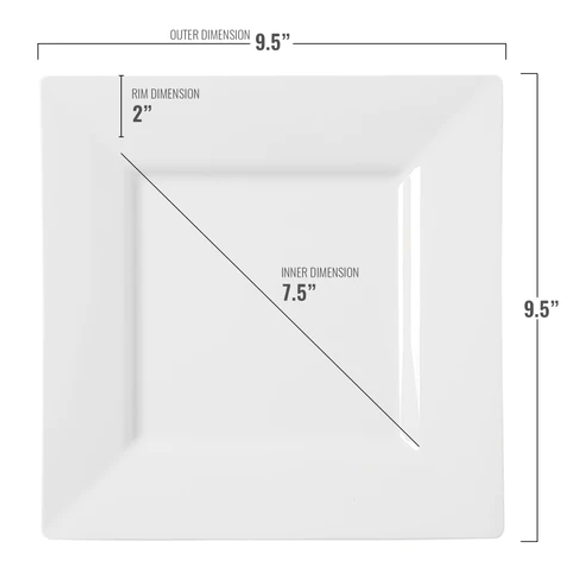 9.5" White Square Plastic Dinner Plates (10 count)