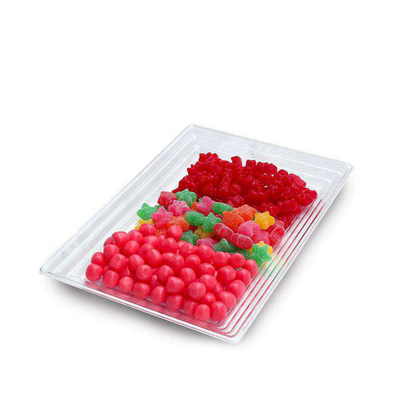 11" x 16" Clear Rectangular with Groove Rim Plastic Serving Trays