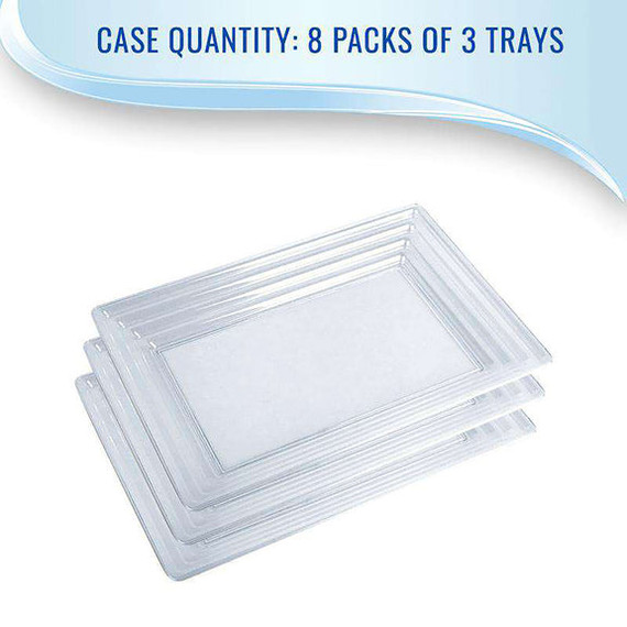 11" x 16" Clear Rectangular with Groove Rim Plastic Serving Trays