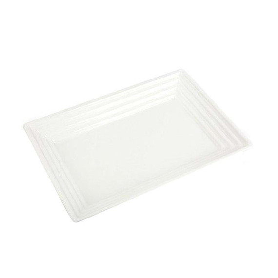 11" x 16" White Rectangular with Groove Rim Plastic Serving Trays