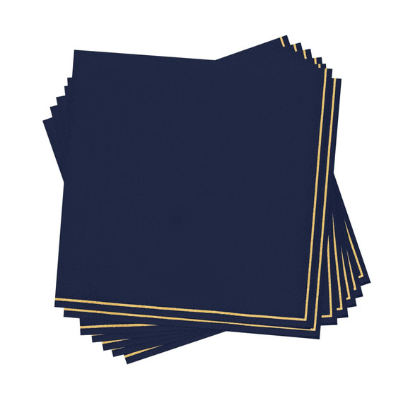 Navy with Gold Stripe Paper Cocktail Napkins (20 Napkins)