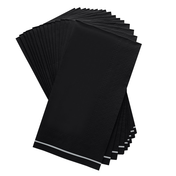 Black with Silver Stripe Dinner Paper Napkins (16 count)