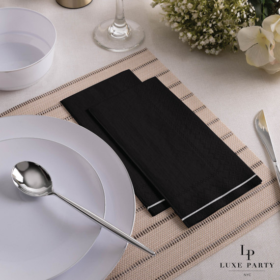 Black with Silver Stripe Dinner Paper Napkins (16 count)