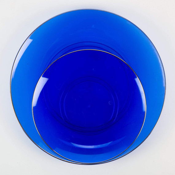 Transparent Bartenura Blue and Gold Round Plastic Dessert Plates  7.25" (10 count)
