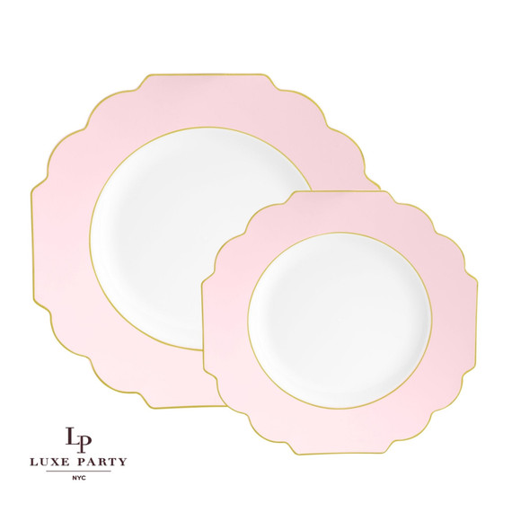 Scalloped Blush and Gold Plastic Dessert Plates 7.25" (10 count)