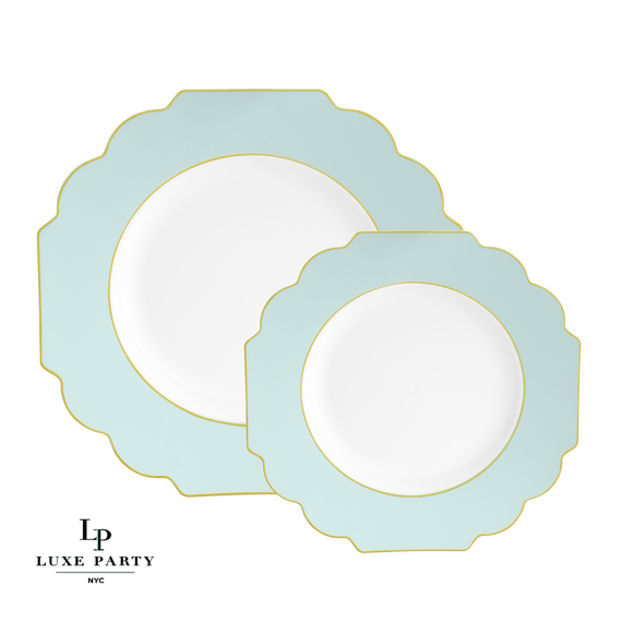 Scalloped Mint and  Gold Plastic Dinner Plates 10.7" (10 count)