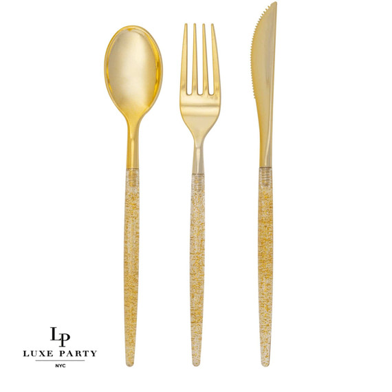 Gold Glitter Plastic Cutlery Set | 32 Pieces