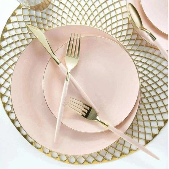 Round Blush and Gold Plastic Dinner Plates 10.25" (10 count)