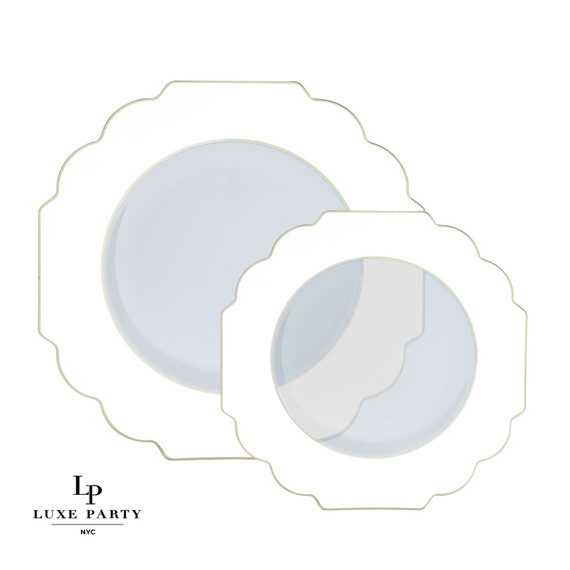 Scalloped Clear Base White and Gold Plastic Dinner Plates 107" (10 count)