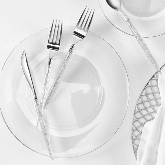 Silver Glitter Plastic Cutlery Set | 32 Pieces