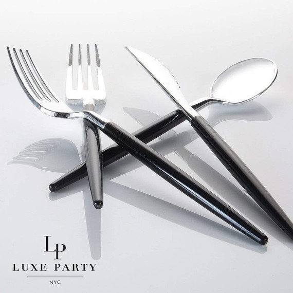 Black and Silver Plastic Cutlery Set | 32 Pieces