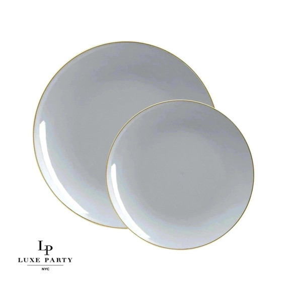 Round Gray and Gold Plastic Dessert Plates 7.25" (10 count)