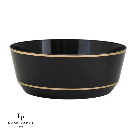 14 Oz. Round Black and Gold Plastic Bowls (10 count)