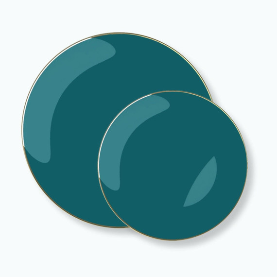 Round Teal and Gold Plastic Dinner Plates 10.25" (10 count)