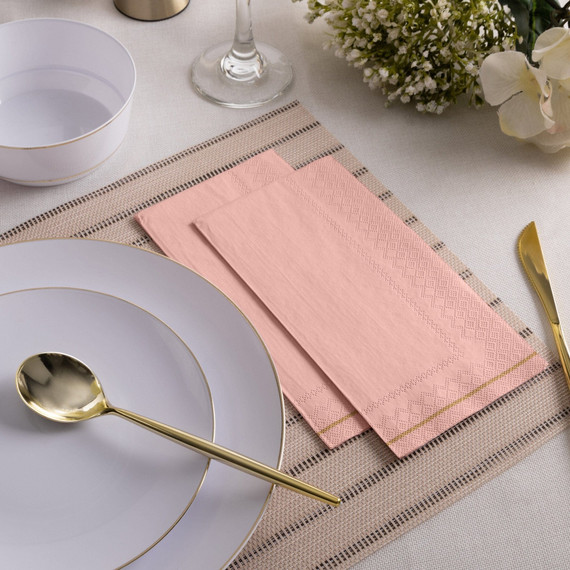 Coral with Gold Stripe Dinner Paper Napkins (16 count)