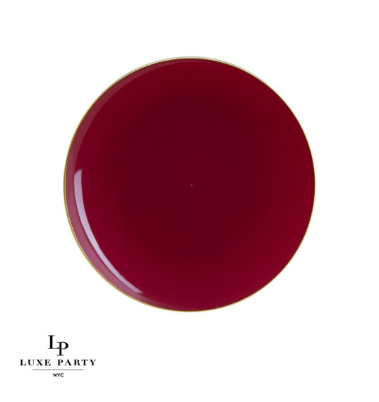 Round Cranberry and Gold Plastic Dessert Plates 7.25" (10 count)