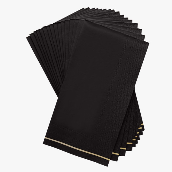 Black with Gold Stripe Guest Paper Napkins (16 count)