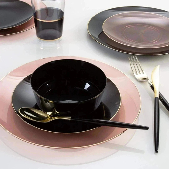 Round Semi Transparent Rose and Gold Plastic Dinner Plates 10.25" (10 count)