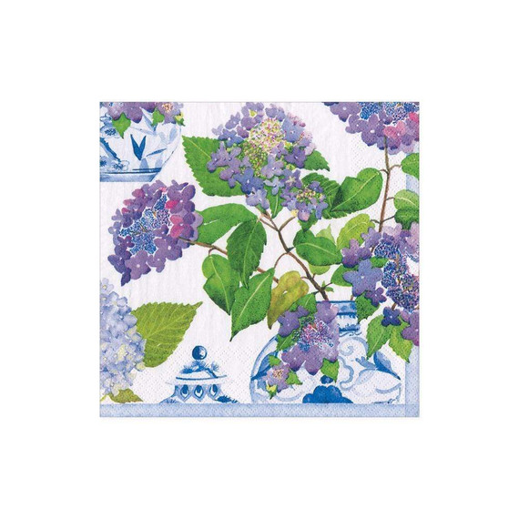 Hydrangeas and Porcelain Paper Cocktail Napkins - 20 Per Package