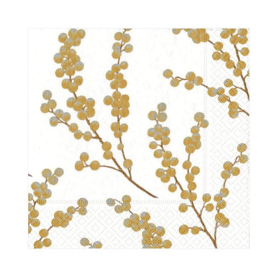 Berry Branches Paper Luncheon Napkins in White & Gold - 20 Per Package