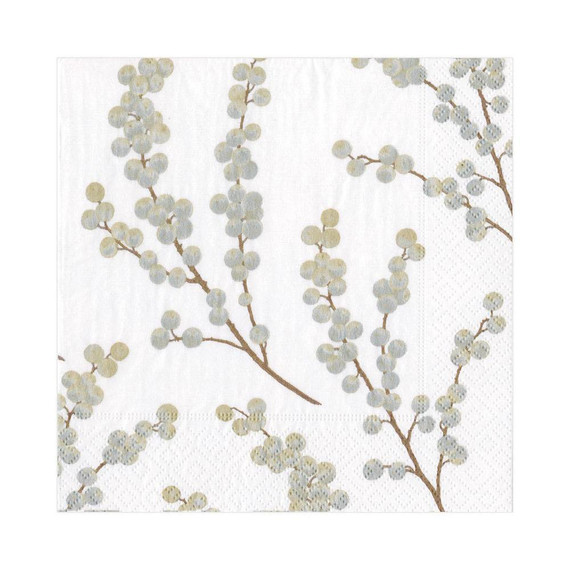 Berry Branches Paper Luncheon Napkins in White & Silver - 20 Per Package