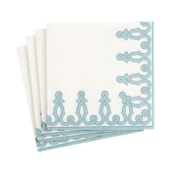 Dessin Passementerie Paper Linen Cocktail Napkins in Stone Blue - 15 Per Package