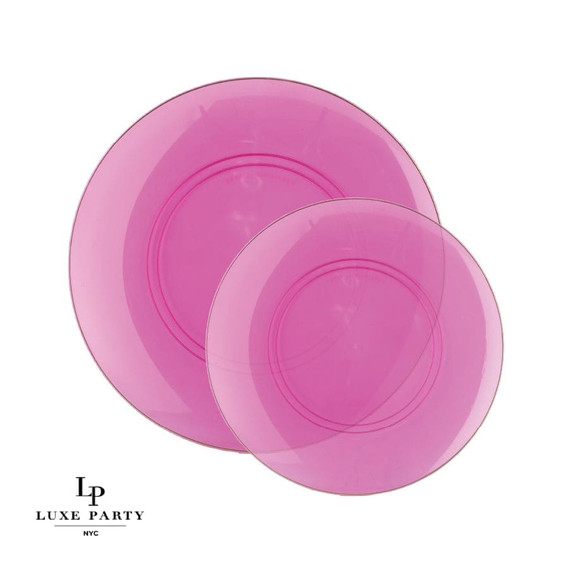 Round Transparent Hot Pink and Gold Plastic Dinner Plates 10.25" (10 count)