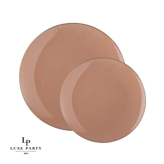 Round Clay Beige and Gold Plastic Dessert Plates 7.5" (10 count)