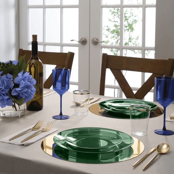 Round Transparent Green and Gold Plastic Plates 10.25" (10 count)