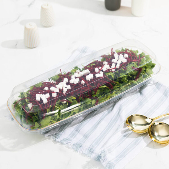 Organic Salad Bowl/Tray 76oz Rectangle 17.5″Clear/Gold Rim