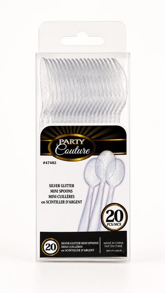 Silver glitter mini spoon 20pk