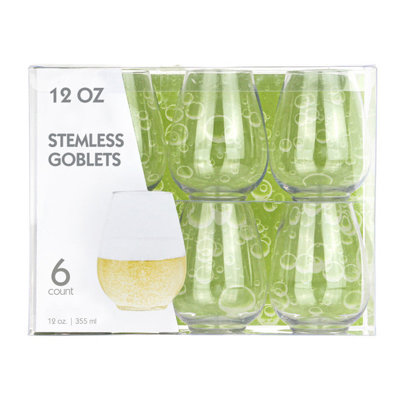 Clear Stemless Wine Goblets 12 oz. | 6 Pack