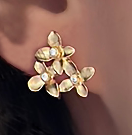 14k Gold Three Flower Earrings with Diamonds