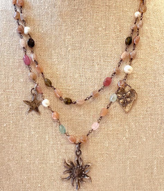 Starburst Moonstone & Tourmaline Double Strand Necklace