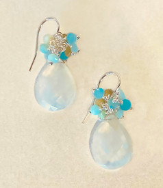 Moonstone Cluster Earrings with Peruvian Opals