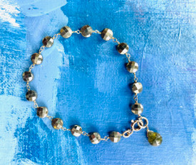 Pyrite Cushion Cut Beaded Bracelet in Vermeil
