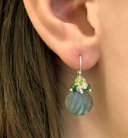 Green with Envy, Labradorite SIlver Cluster Earrings  