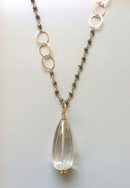 Pyrite Chain with Carved Crystal Pendant