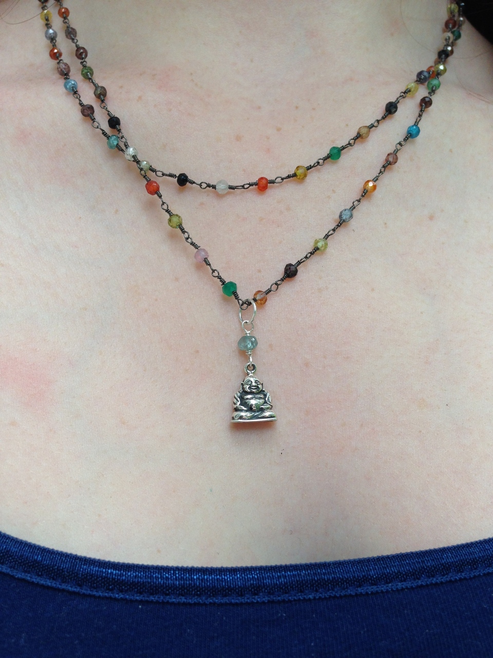 Colorful Semiprecious Stone Chain with Buddha