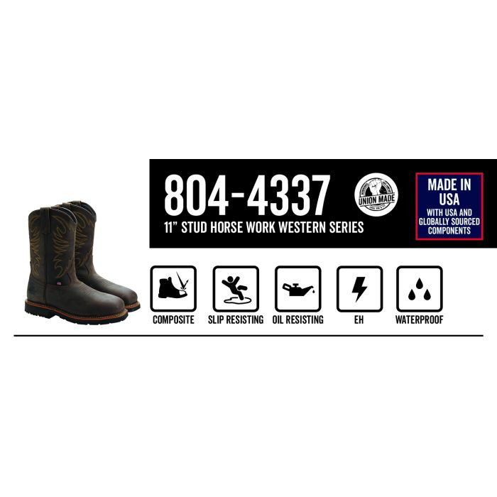 Western Work – Waterproof Crazy Horse – 11″ Safety Toe